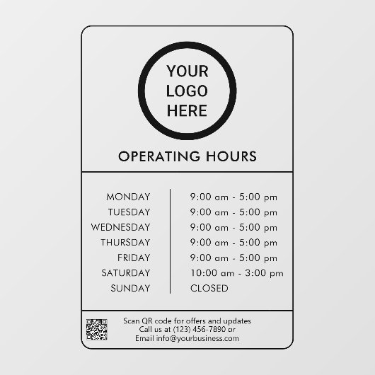 Betriebsstunden für Berufliche Firmenlogos Fensteraufkleber (Blatt)
