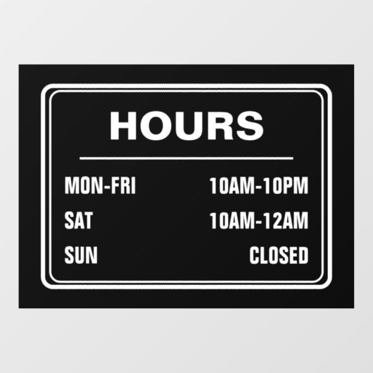 Betriebsstunden Schwarz Fensteraufkleber (Blatt)