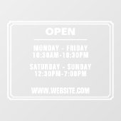 Betriebsstunden Website transparent Fensteraufkleber (Blatt)