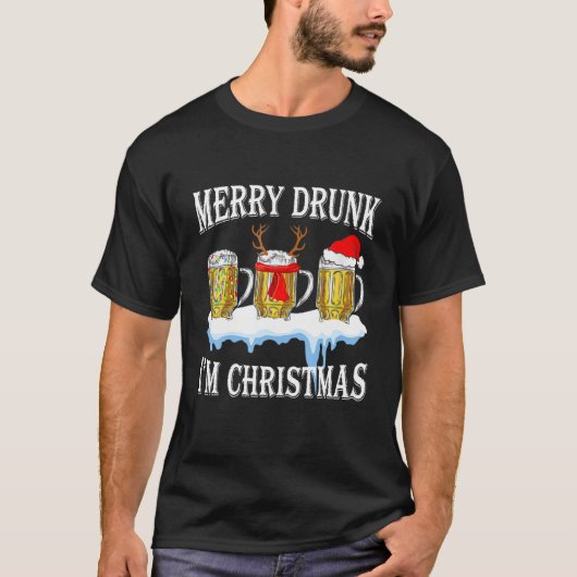 Betrunken bin ich Weihnachts-Funny Beer Weihnachts T-Shirt (Vorderseite)