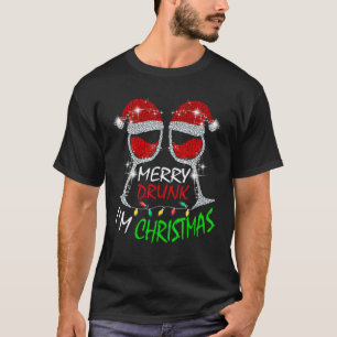 Betrunken bin ich Weihnachtsleuchten mit Weingläse T-Shirt