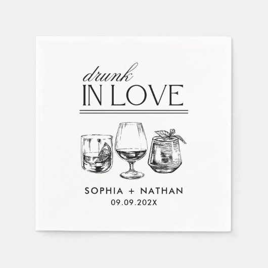 Betrunken in der Liebe Personalisierte Weingläser Serviette (Vorderseite)