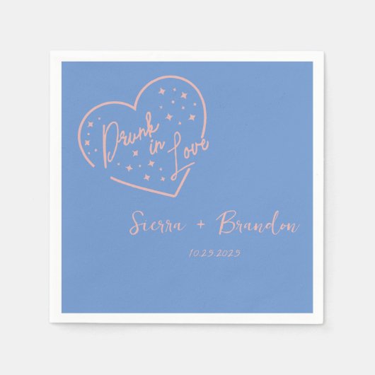 Betrunken in der Liebe Pink&Blue Monogram Wedding Serviette (Vorderseite)