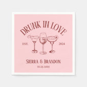 Betrunken in der Liebe Red&Pink Monogram Wedding N Serviette (Vorderseite)