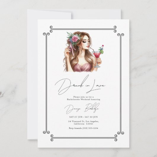Betrunken in Liebe Bachelorette Wochenende Einladung (Vorderseite)