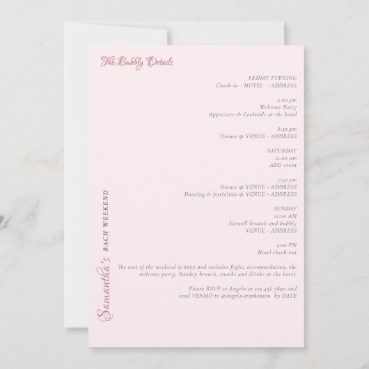 Betrunken in Liebe Champagner Tower Pink Bachelore Einladung (Rückseite)