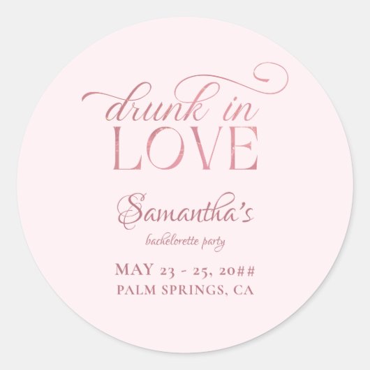 Betrunken in Liebe Champagner Tower Pink Bachelore Runder Aufkleber (Vorderseite)