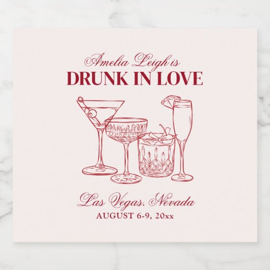 Betrunken in Liebe Cocktails Bachelorette Wochenen Schaumweinetikett (Einzelnes Label)
