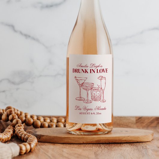 Betrunken in Liebe Cocktails Bachelorette Wochenen Weinetikett