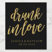 Betrunken in Liebe Imitat Glitzer Goldhandschrift Weinetikett (Einzelnes Label)