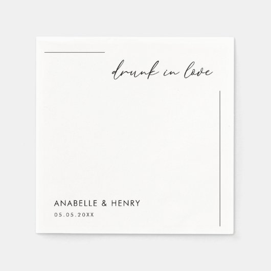 Betrunken in Liebe Minimalistische Script & Line H Serviette (Vorderseite)