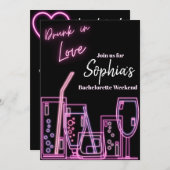 Betrunken in Liebe Neon Bachelorette Einladung (Vorne/Hinten)