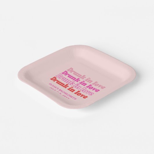Betrunken in Liebe Rosa Retro Junggeselinnen-Absch Pappteller (Gewinkelt)