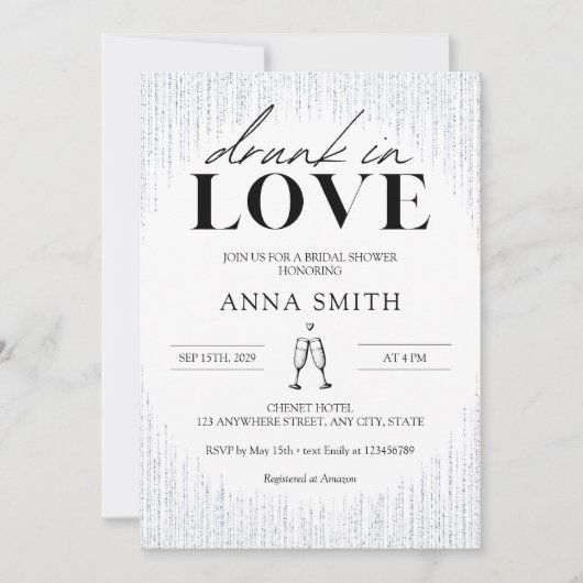Betrunken in Liebe Silver Glitzern Brautparty Einladung (Vorderseite)