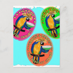 BETRUNKENE PAPAGEIEN POSTKARTE