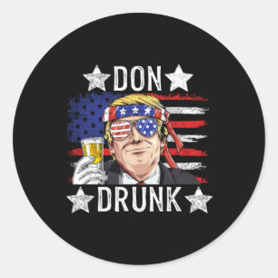 Betrunkene Patriotik Vintag 4. Juli Flag Funny Runder Aufkleber
