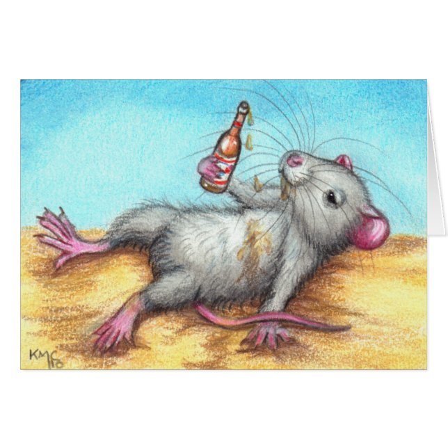 Betrunkene Ratte mit Bier-Karte (Vorderseite (Horizontal))