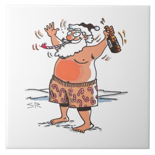 Betrunkene Santa große Keramik Fliese (Vorderseite)