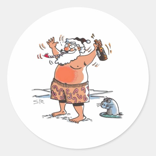 Betrunkene Santa große runde Aufkleber (Vorderseite)