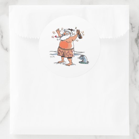 Betrunkene Santa große runde Aufkleber (Tasche)
