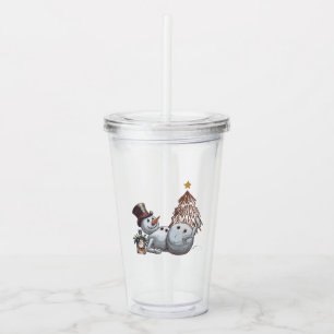Betrunkener Schneemann mit einer Flasche Whiskey. Acryltrinkbecher