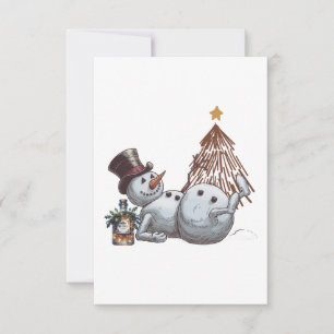 Betrunkener Schneemann mit einer Flasche Whiskey. Dankeskarte