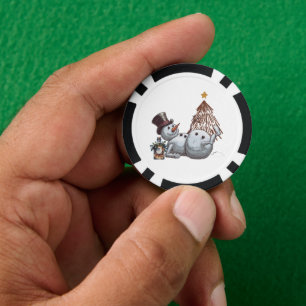 Betrunkener Schneemann mit einer Flasche Whiskey. Pokerchips