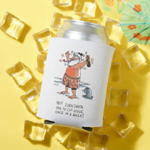 Betrunkener Weihnachtsmann kühlt Dosenkühler