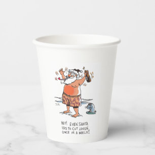Betrunkener Weihnachtsmann mit Text-Papierbechern Pappbecher