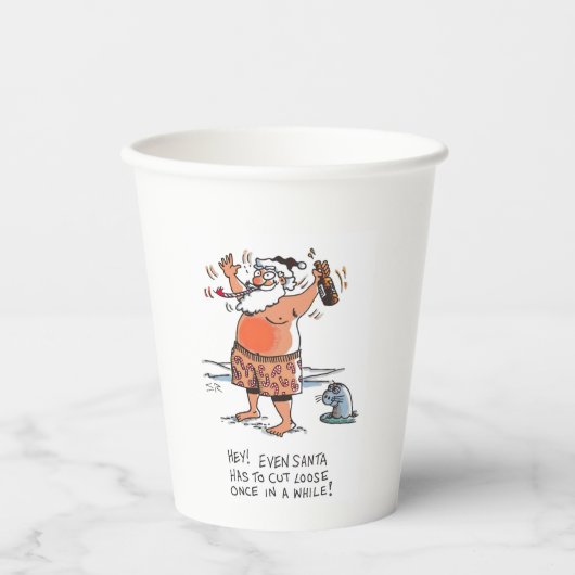 Betrunkener Weihnachtsmann mit Text-Papierbechern Pappbecher (Vorderseite)