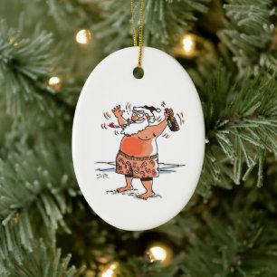 Betrunkener Weihnachtsmann ovaler Keramikschmuck Keramik Ornament