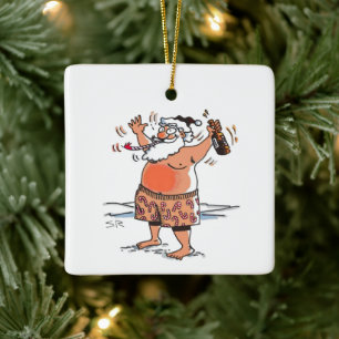 Betrunkener Weihnachtsmann quadratischer Keramiksc Keramikornament