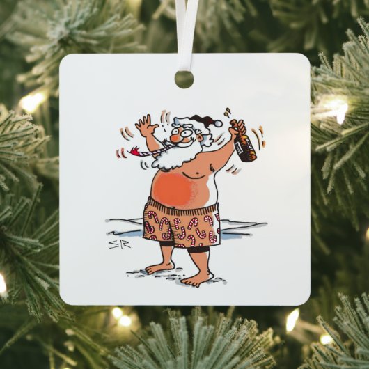 Betrunkener Weihnachtsmann quadratischer Metallsch Ornament Aus Metall (InSitu)