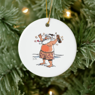 Betrunkener Weihnachtsmann rundes Keramik-Ornament Keramik Ornament