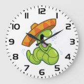 Betrunkener Wurm mit Sombrero-Party Große Wanduhr (Vorderseite)