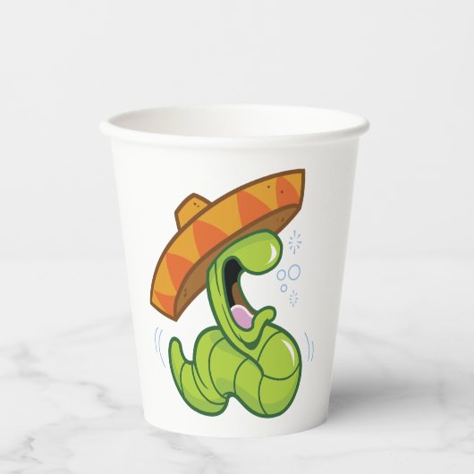 Betrunkener Wurm mit Sombrero-Party Pappbecher (Vorderseite)