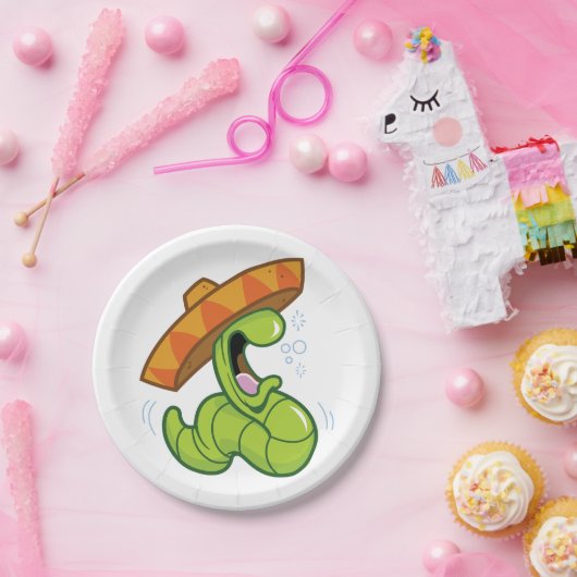Betrunkener Wurm mit Sombrero-Party Pappteller (Party)