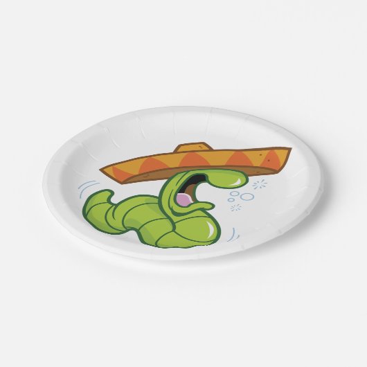 Betrunkener Wurm mit Sombrero-Party Pappteller (Schrägansicht)