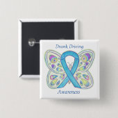 Betrunkenes Button "Butterfly Awareness Ribbon" (Vorne & Hinten)