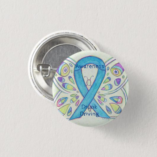 Betrunkenes Button "Butterfly Awareness Ribbon" (Vorne & Hinten)