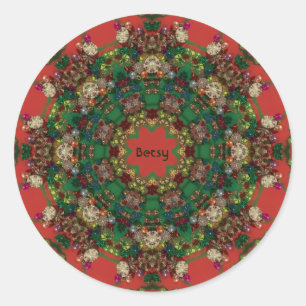 BETSY ~ CHRISTMAS ~ Yellow Green Blue ~ Runder Aufkleber