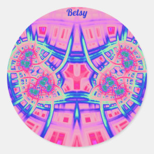 BETSY ~ Pink Blue and Green BRIGHT FUN! ~ Runder Aufkleber