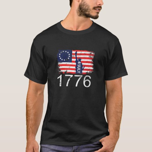 Betsy Ross 4. Juli American Flag 1776 Retro T-Shirt (Vorderseite)