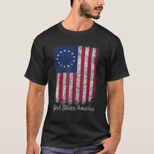 Betsy Ross American Flag Patriotic Gott segne Amer T-Shirt (Vorderseite)