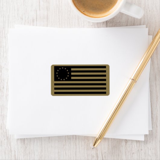 Betsy Ross Flag, Black Line Art Adressaufkleber (Insitu)