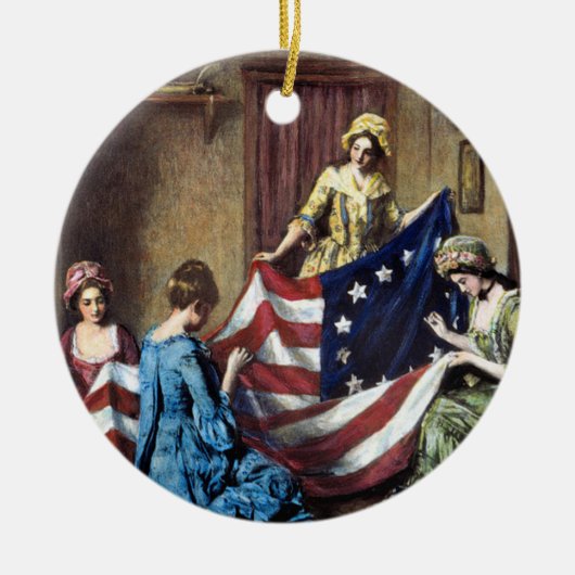 Betsy Ross näht die amerikanische Flagge Keramik Ornament (Vorne)