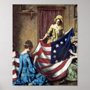 Betsy Ross näht die amerikanische Flagge Poster