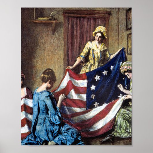 Betsy Ross näht die amerikanische Flagge Poster (Vorne)