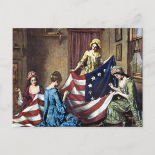 Betsy Ross näht die amerikanische Flagge Postkarte