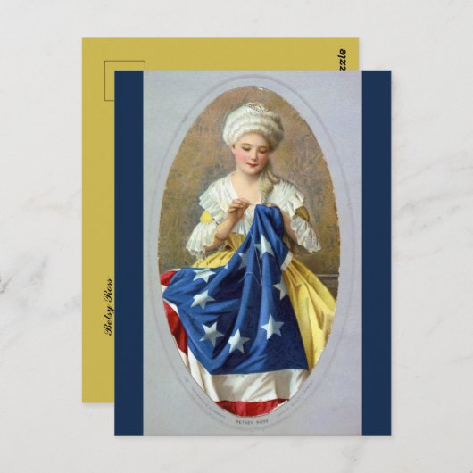 Betsy Ross näht die erste amerikanische Flagge Postkarte (Vorne/Hinten)